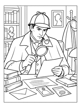 Free printable Detective Examining Clues At Desk coloring page