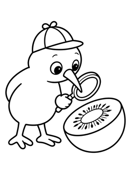 Free printable Detective Kiwi Bird With Fruit coloring page