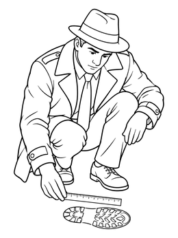 Free printable Detective Measuring A Muddy Footprint coloring page