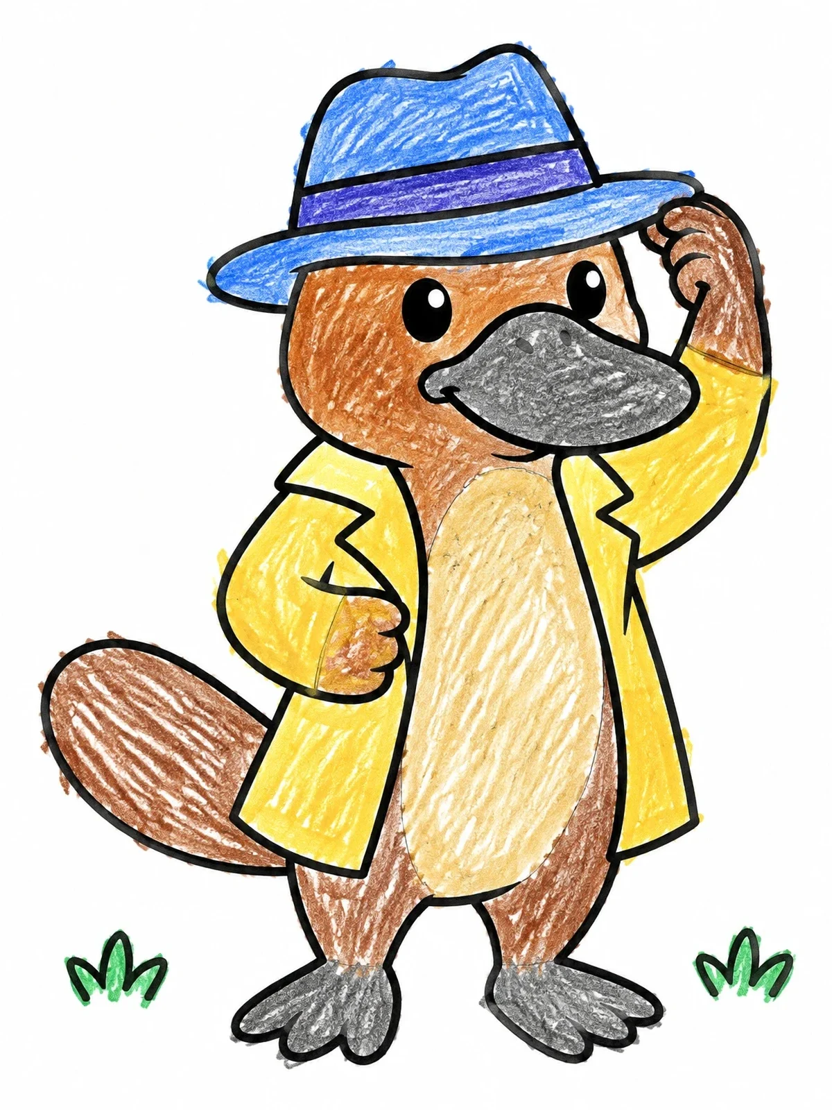 Colored example of the Detective Platypus Adjusting His Fedora coloring page