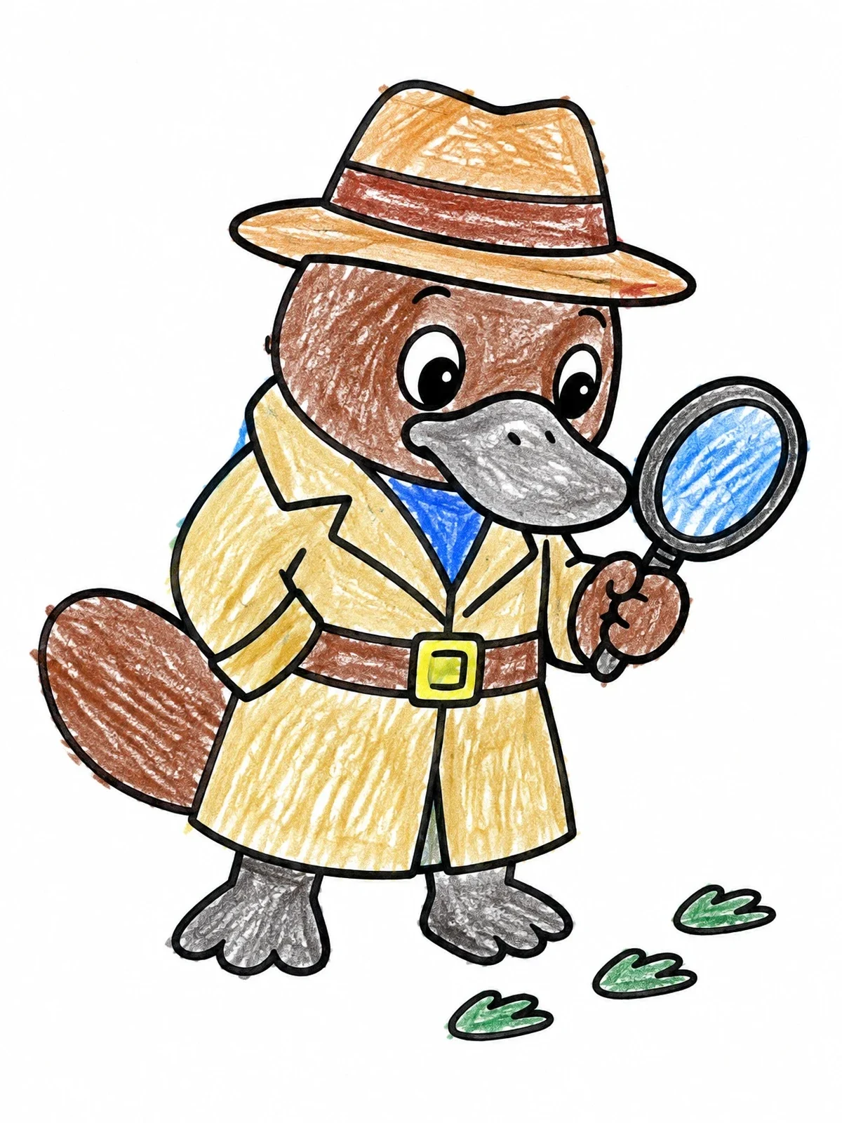 Colored example of the Detective Platypus Following Footprints coloring page