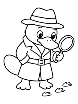 Free printable Detective Platypus Following Footprints coloring page
