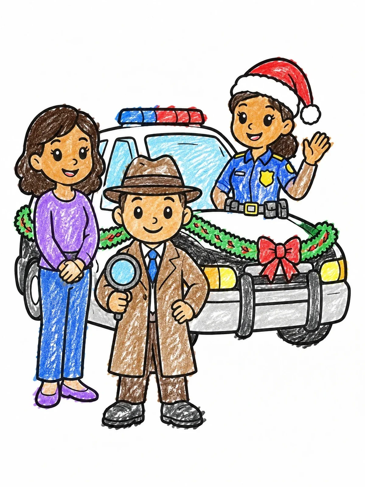 Colored example of the Detective And Police Officer Christmas Celebration coloring page