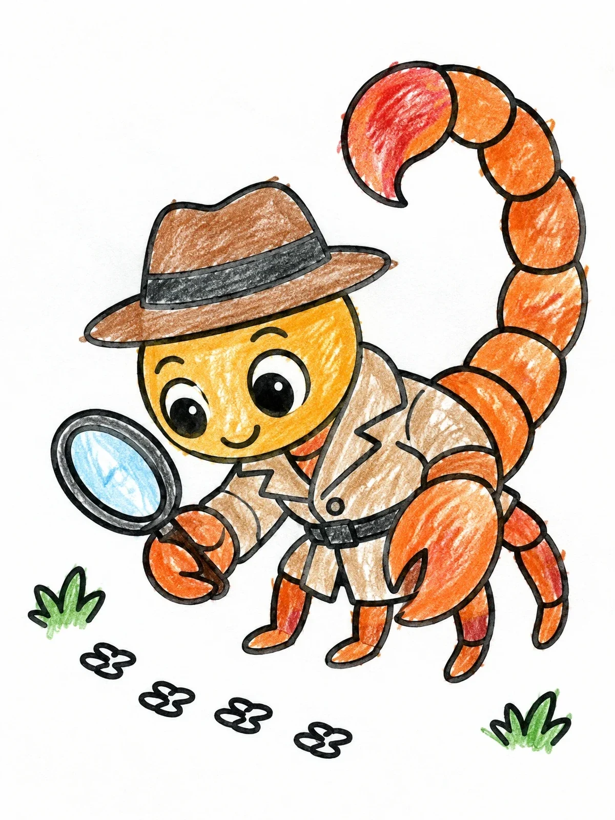 Colored example of the Detective Scorpion Inspecting Tiny Tracks coloring page