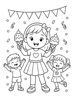 Free printable Children Celebrating With Ice Cream coloring page