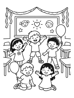 Free printable Children Celebrating In The Classroom coloring page