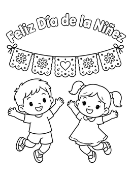 Free printable Happy Children Celebrating With Garland coloring page