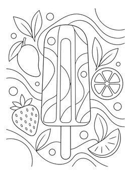Refreshing fruit paleta on a Dia del Nino coloring page with fresh fruits.
