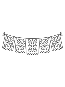 A festive papel picado garland in this dia del nino coloring page.