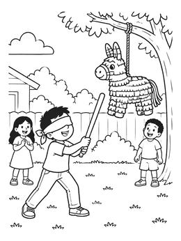 Free printable Children Playing Piñata Game Outdoors coloring page