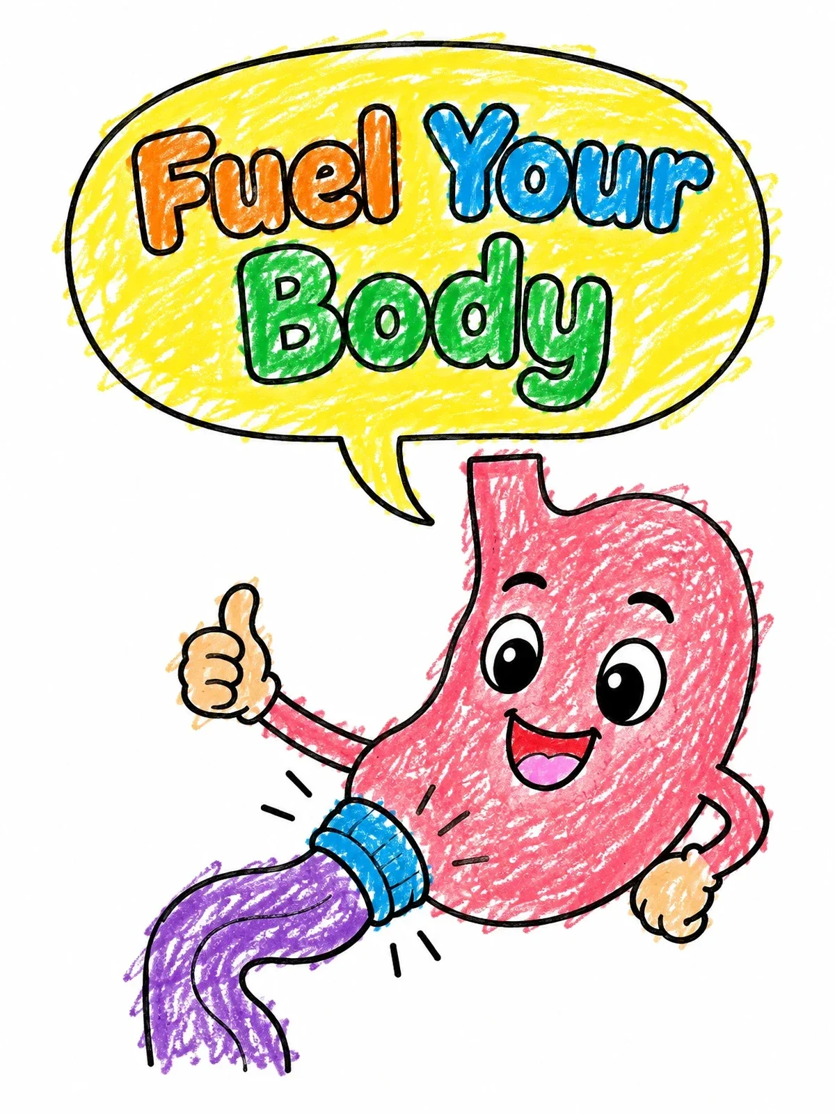 Colored example of the Cheerful Stomach Fuel Your Body coloring page