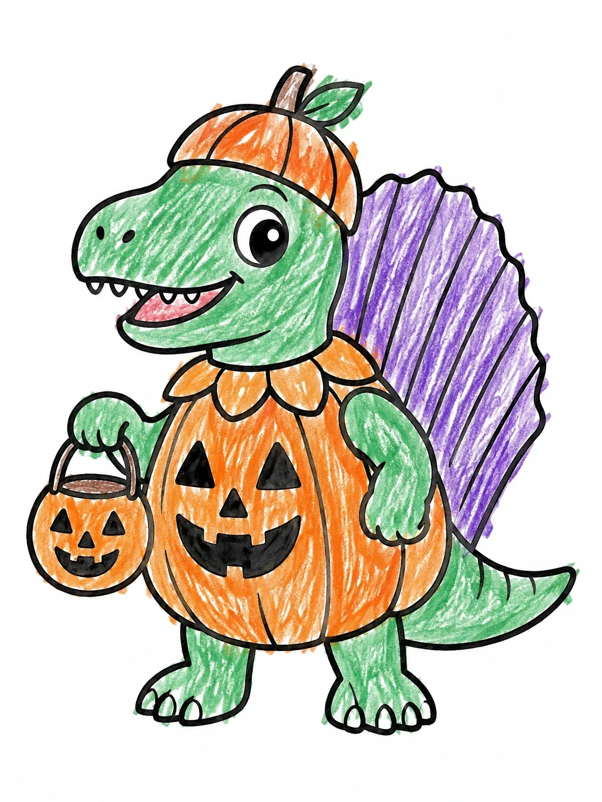 Colored example of the Dimetrodon In Pumpkin Halloween Costume coloring page