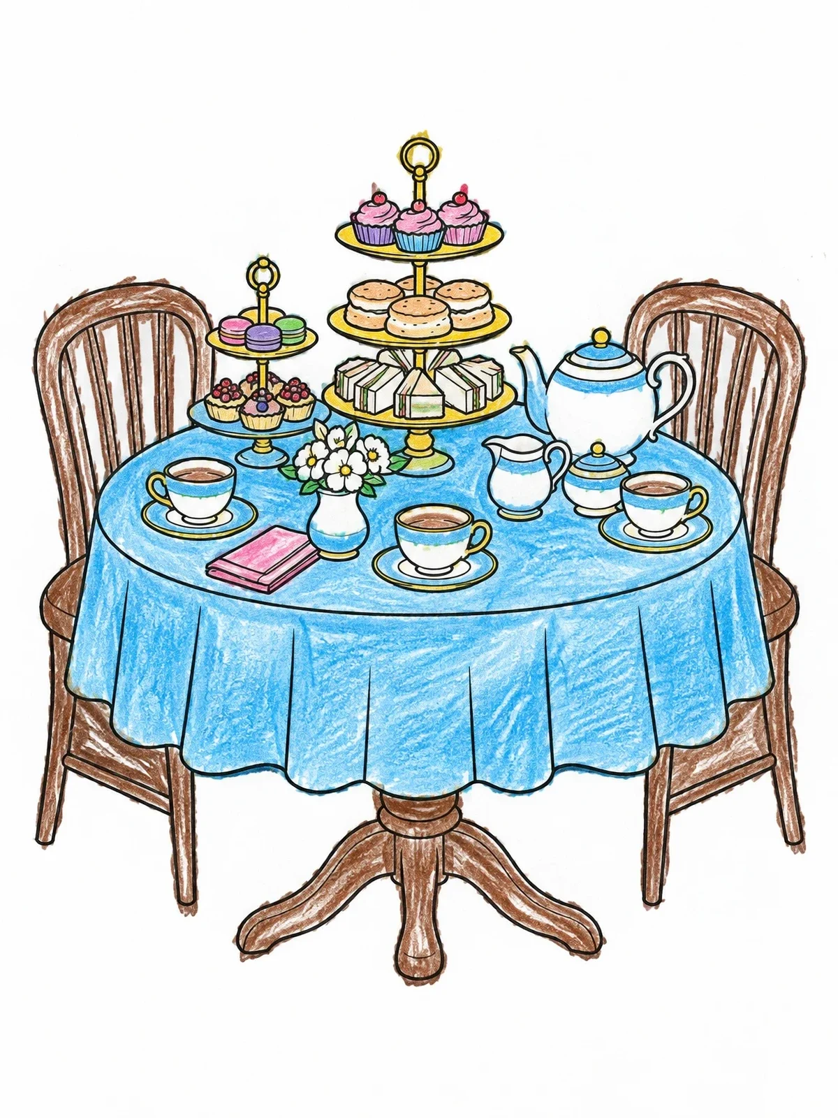 Colored example of the Afternoon Tea On Round Table coloring page
