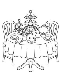 Free printable Afternoon Tea On Round Table coloring page
