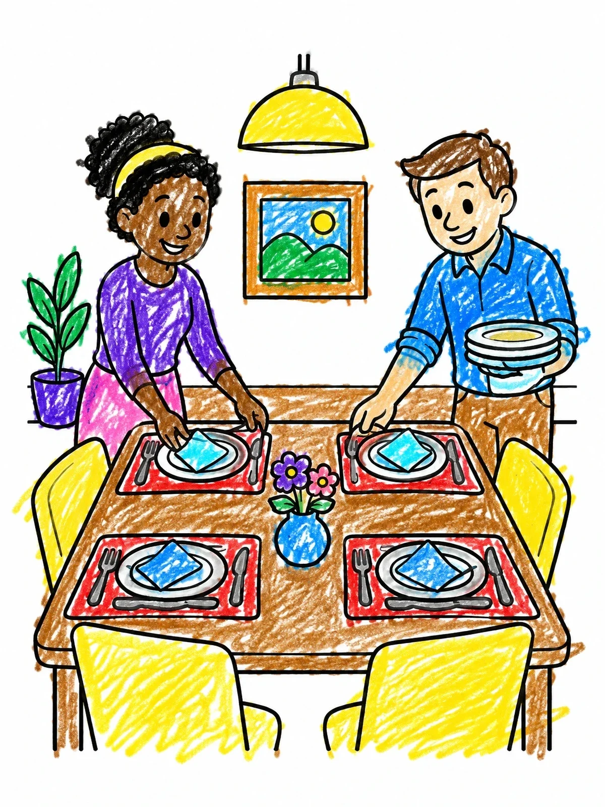 Colored example of the Family Setting The Dinner Table coloring page