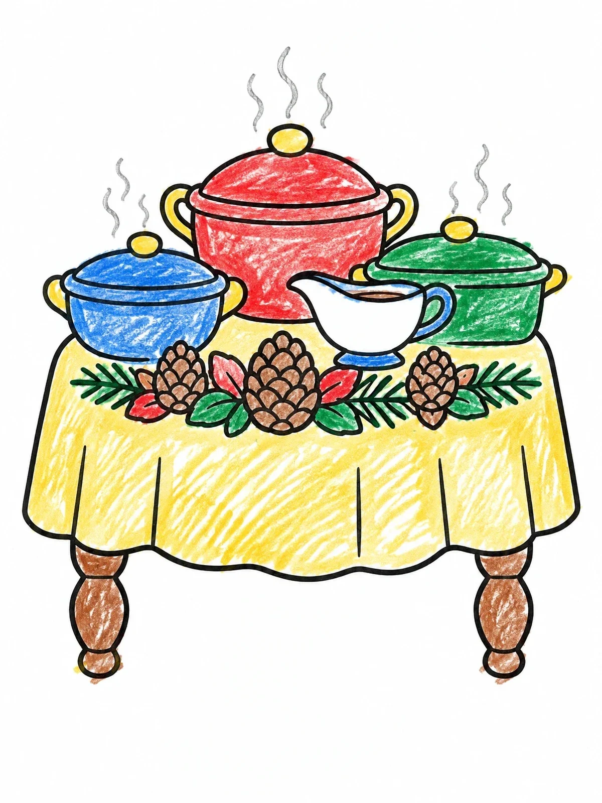 Colored example of the Holiday Feast Serving Table coloring page