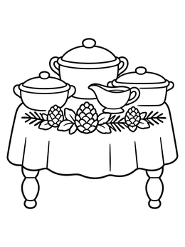 Free printable Holiday Feast Serving Table coloring page