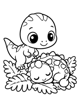 Free printable Playful Baby Allosaurus And Sleeping Ankylosaurus coloring page
