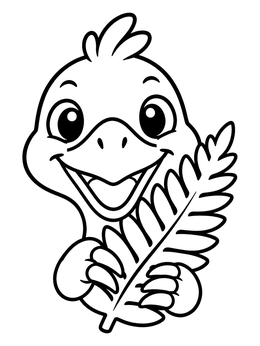 Free printable Cute Baby Therizinosaurus Holding Fern coloring page