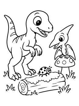 Free printable Baby Dinosaur Friends And Ladybug coloring page