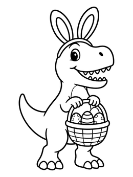 Free printable Cute Dinosaur Wearing Bunny Ears coloring page