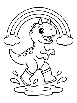 Free printable Carnotaurus Splashing Under A Rainbow coloring page
