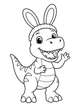 Free printable Cute Baby T Rex With Bunny Ears coloring page
