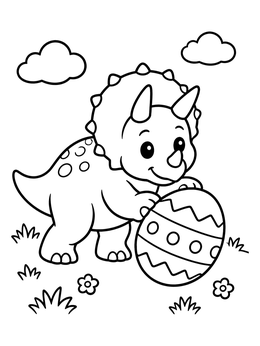 Free printable Cute Triceratops Rolling An Easter Egg coloring page