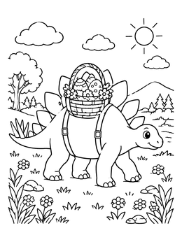 Free printable Stegosaurus Carrying Easter Egg Basket coloring page