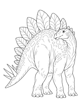 A realistic dinosaur easter coloring page of a stegosaurus looking back.