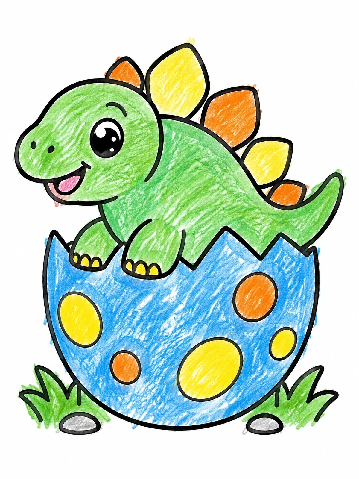 Colored example of the Cute Baby Stegosaurus Hatching coloring page