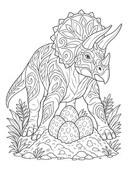 Triceratops Guarding Nest with Eggs coloring page