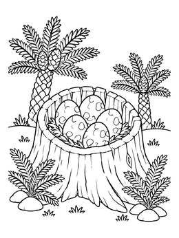 Free printable Dinosaur Eggs In Tree Stump Nest coloring page