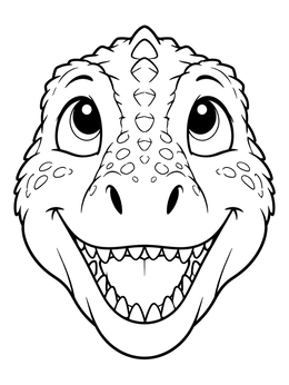A friendly dinosaur coloring page of a smiling giganotosaurus looking upward.