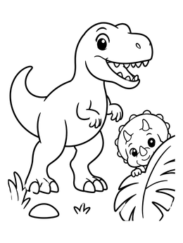 Free printable Playful T Rex And Baby Triceratops coloring page