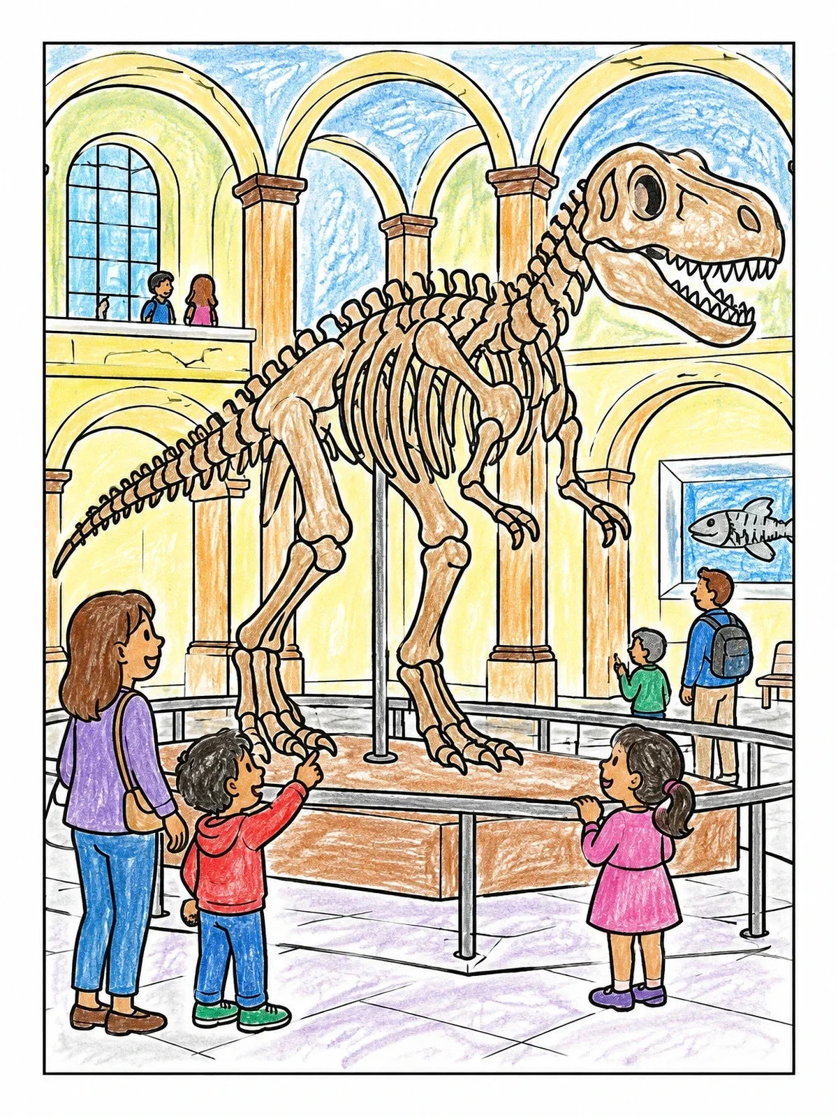 Colored example of the Dinosaur Skeleton In The Grand Hall coloring page