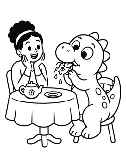Free printable Dinosaur Having A Tea Party coloring page