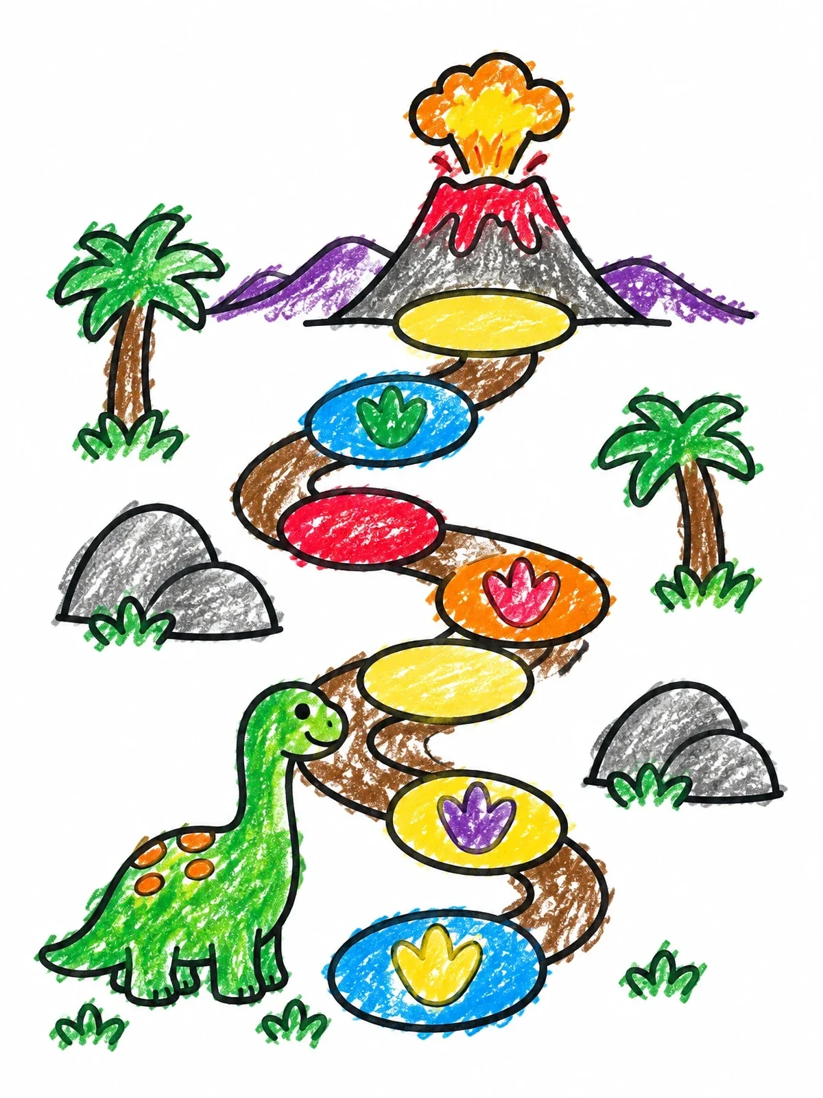 Colored example of the Dinosaur Valley Board Game Track coloring page