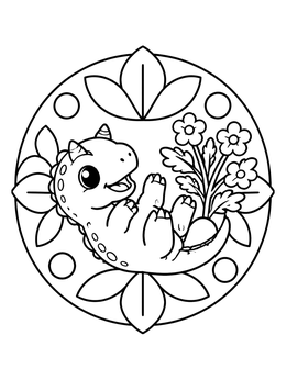 Free printable Playful Baby Carnotaurus In Mandala coloring page