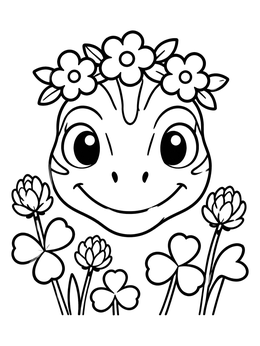 Free printable Cute Baby Dinosaur With Flower Crown coloring page