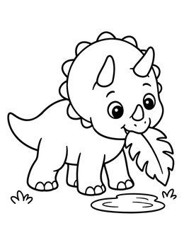 Free printable Cute Baby Triceratops Chewing Leaf coloring page