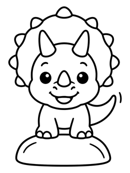 A happy baby dinosaur stands on a stone in this dinosaurs coloring page.