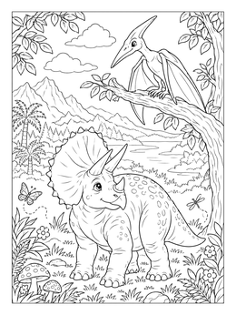 A friendly triceratops walks in nature on this cute dinosaurs coloring page.