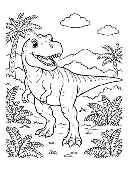 Free printable Friendly Tyrannosaurus Rex In Prehistoric Jungle coloring page