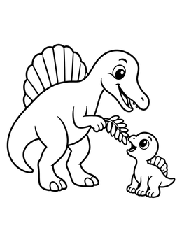 A friendly mother feeds her cute hatchling in this dinosaurs coloring page.