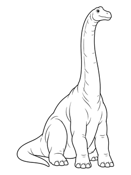 A friendly brachiosaurus rests on its hind legs in this dinosaurs coloring page.