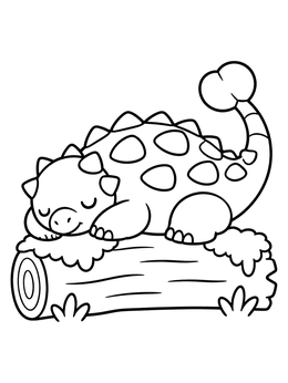 Free printable Sleeping Baby Ankylosaurus On A Log coloring page