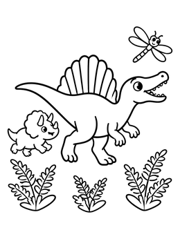 Free printable Spinosaurus And Little Horned Dinosaur coloring page
