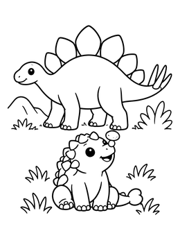 Free printable Stegosaurus And Playful Baby Ankylosaurus coloring page