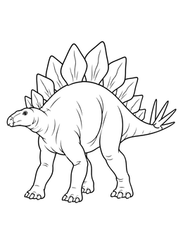 A detailed dinosaurs coloring page featuring a walking Stegosaurus.